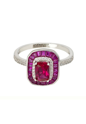 Great Gatsby Cocktail Ring Ruby Silver