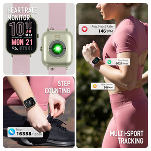 Reflex Active SERIES Nexus Lite Dusky Pink Strap with heart rate monitor, step counting, and multi-sport tracking features.