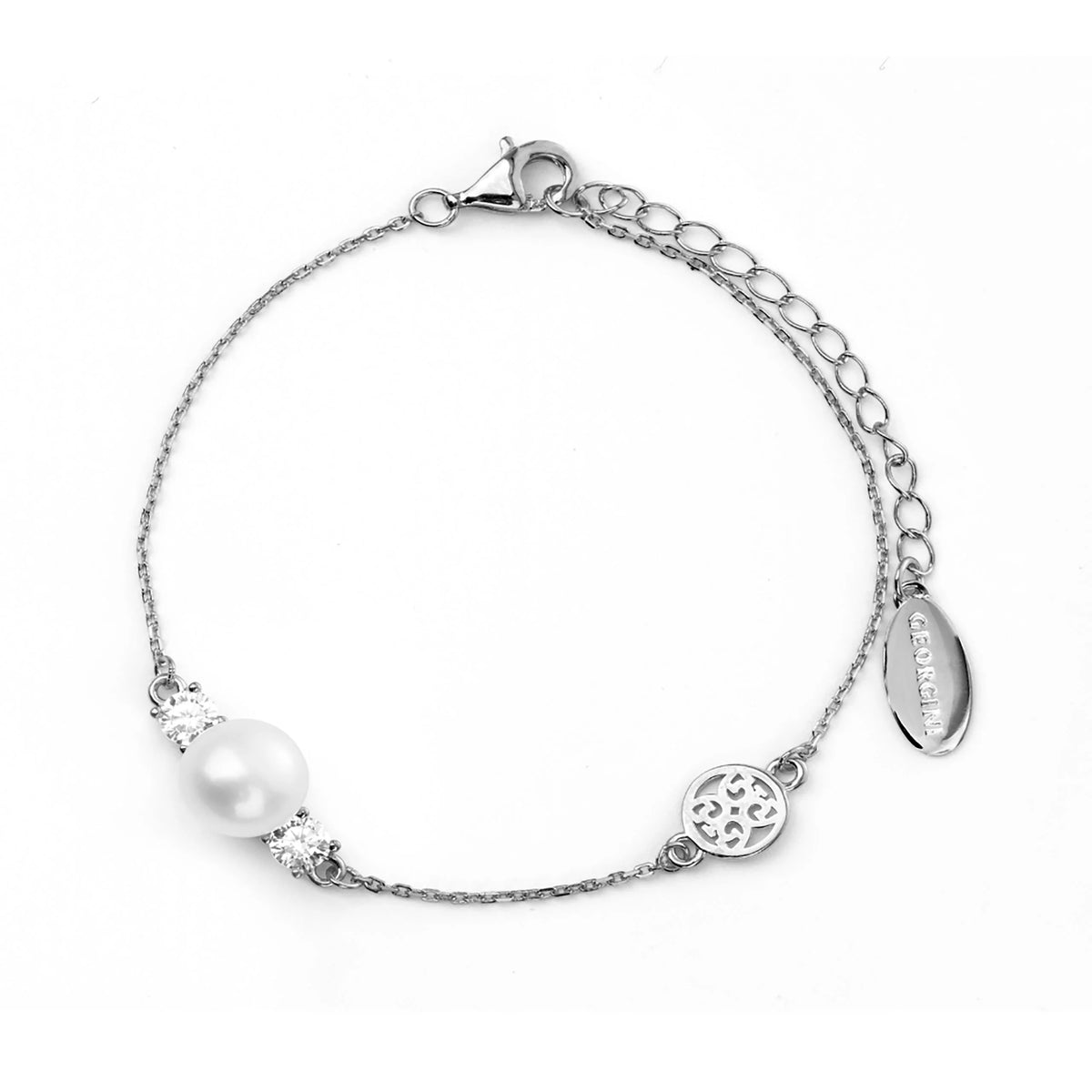 Georgini 'Oceans Noosa' Sterling Silver Pearl & Cubic Bracelet IB207W