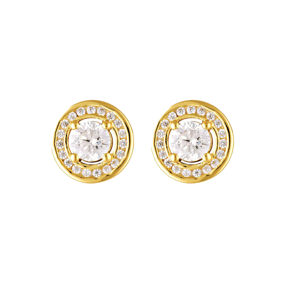 Georgini Milestone White Cubic Zirconia Halo Earrings in Gold