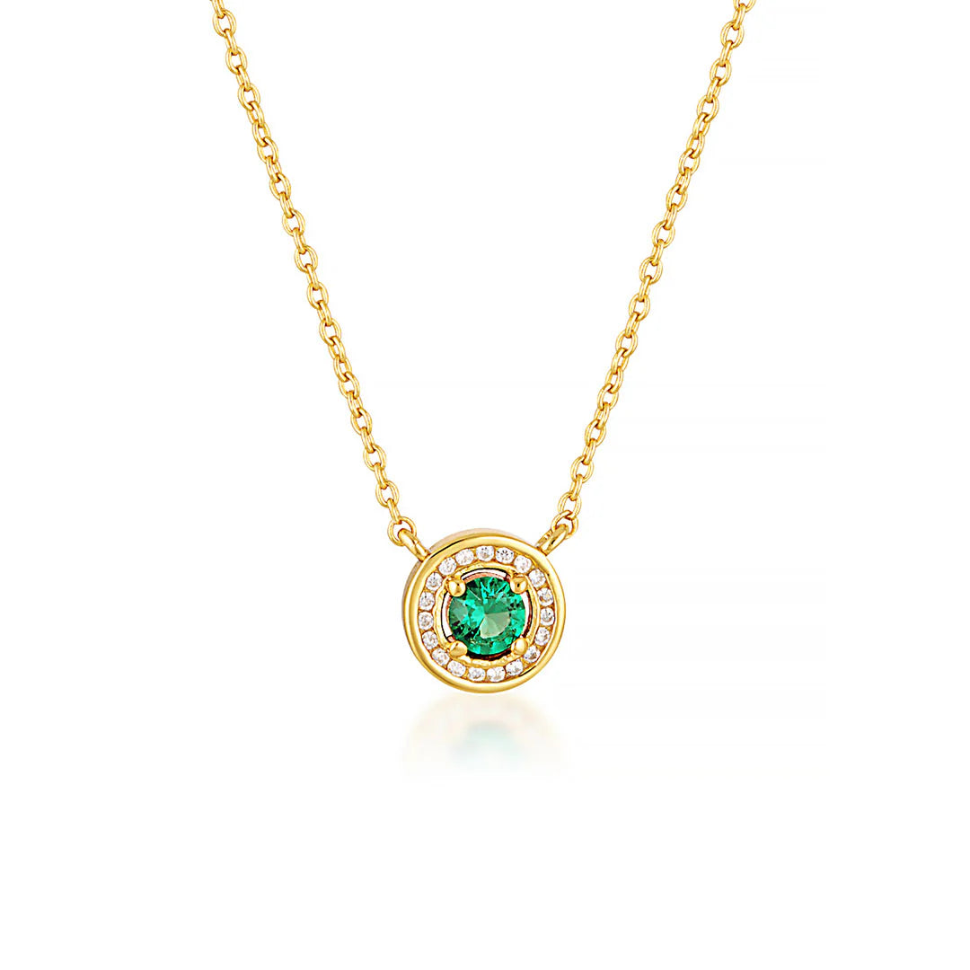 Georgini Milestone Gold Emerald Cubic Zirconia Halo Pendant IP1164GR
