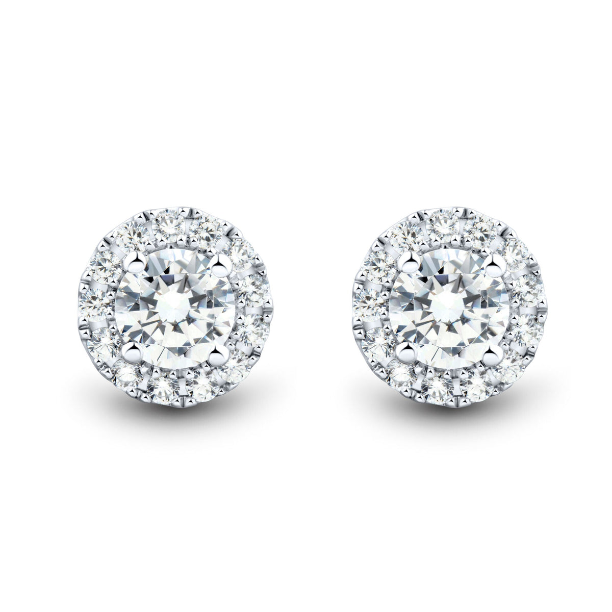14KW 1CTW AGI Certified Lab Grown Diamond Halo Stud Earrings