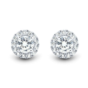 14KW 1CTW AGI Certified Lab Grown Diamond Halo Stud Earrings
