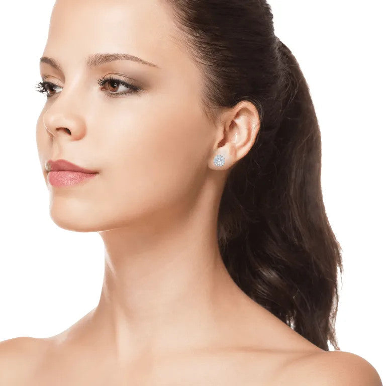 14KW 1CTW AGI Certified Lab Grown Diamond Halo Stud Earrings