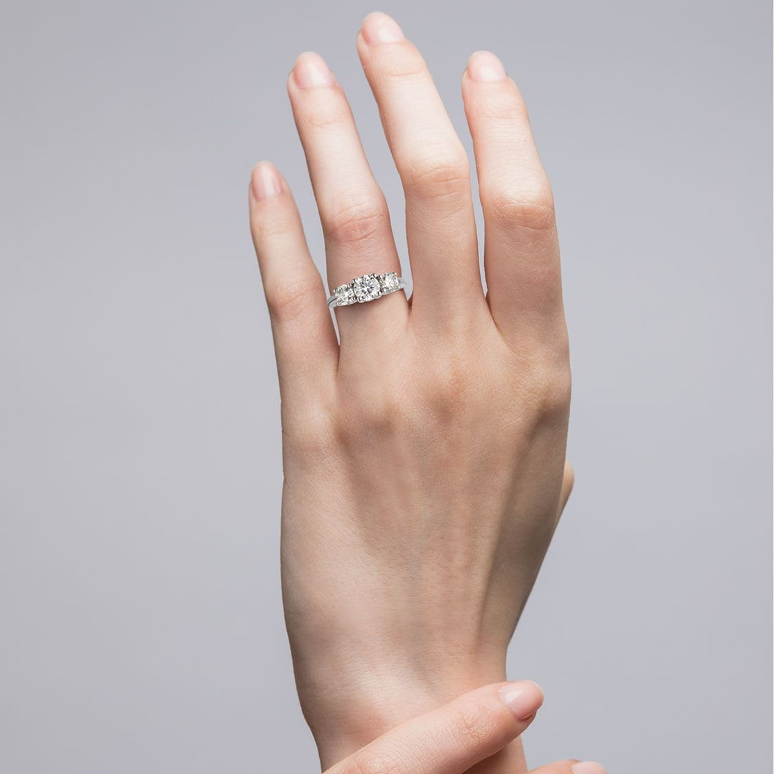 14KY Lab Grown Diamond (G-Vs) Three Stone Engagement Ring 3CTW