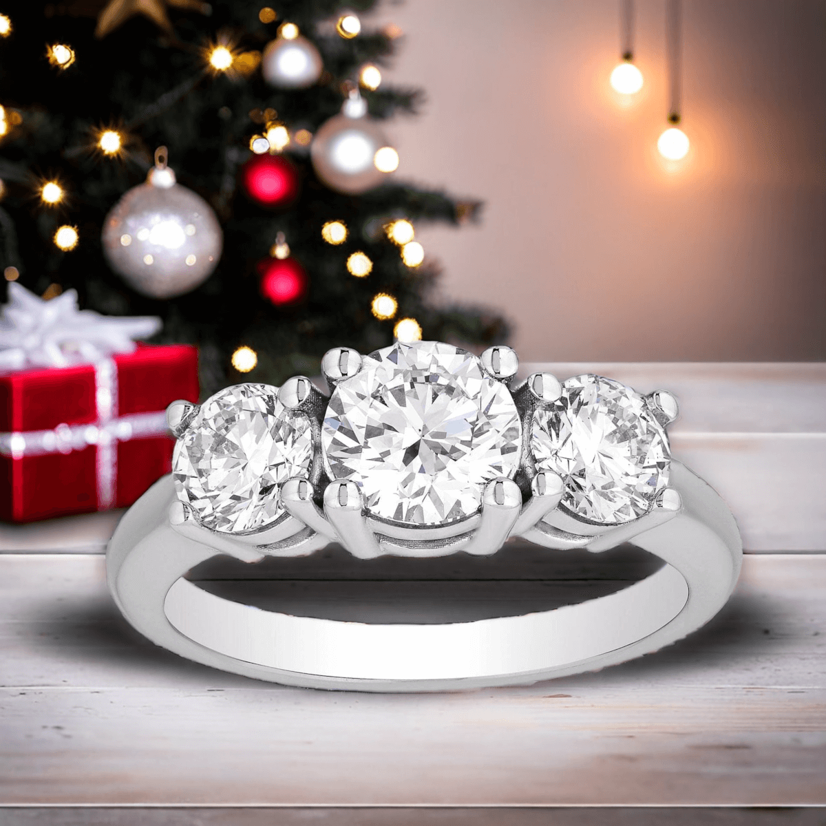 14KY Lab Grown Diamond (G-Vs) Three Stone Engagement Ring 3CTW