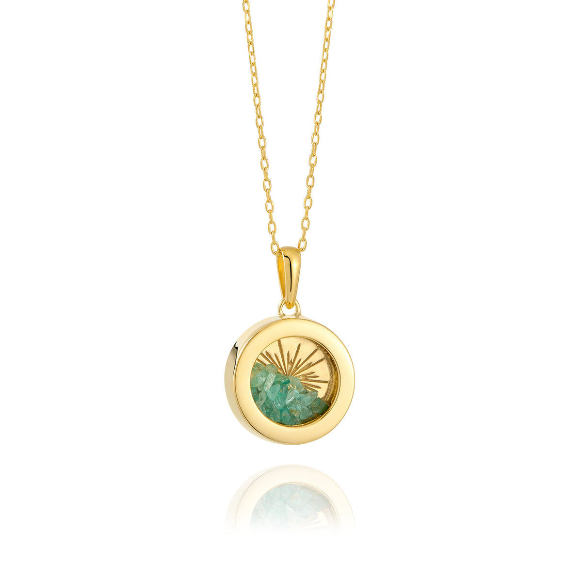 Rachel Jackson Small Deco Sun Amulet Birthstone Necklace Emerald