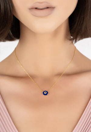 Evil Eye Enamel Pendant Necklace Gold