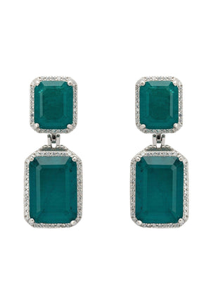 Serenade Rectangle Emerald Drop Earrings Silver