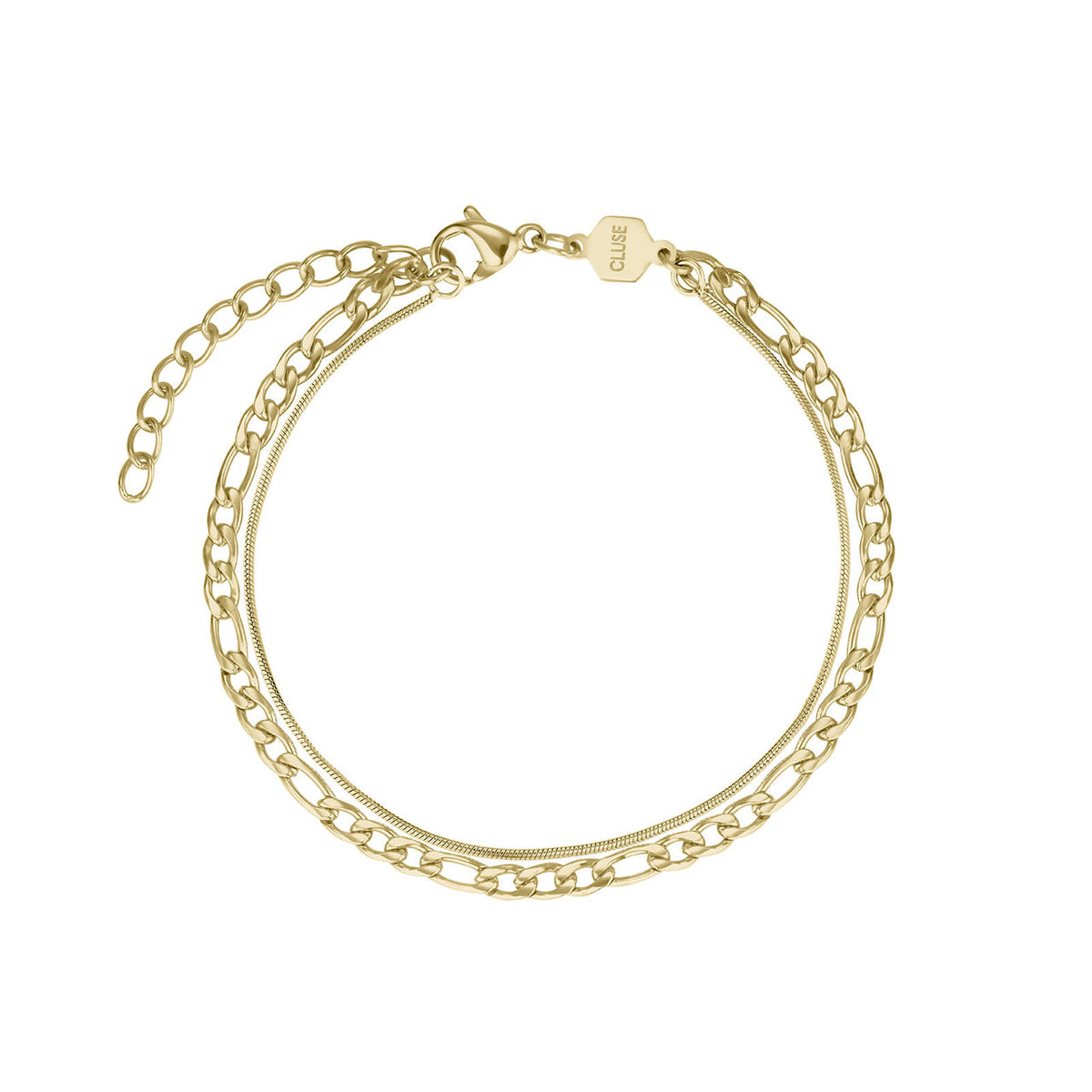 CLUSE Fluette Full Gold Watch &amp; Double Chain Bracelet Gift Set