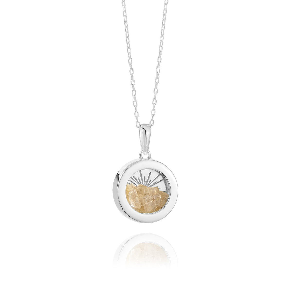 Rachel Jackson Small Deco Sun Amulet Birthstone Silver Necklace Citrine