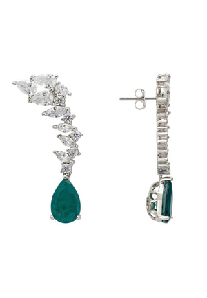 Henriette Teardrop Earrings Emerald Silver