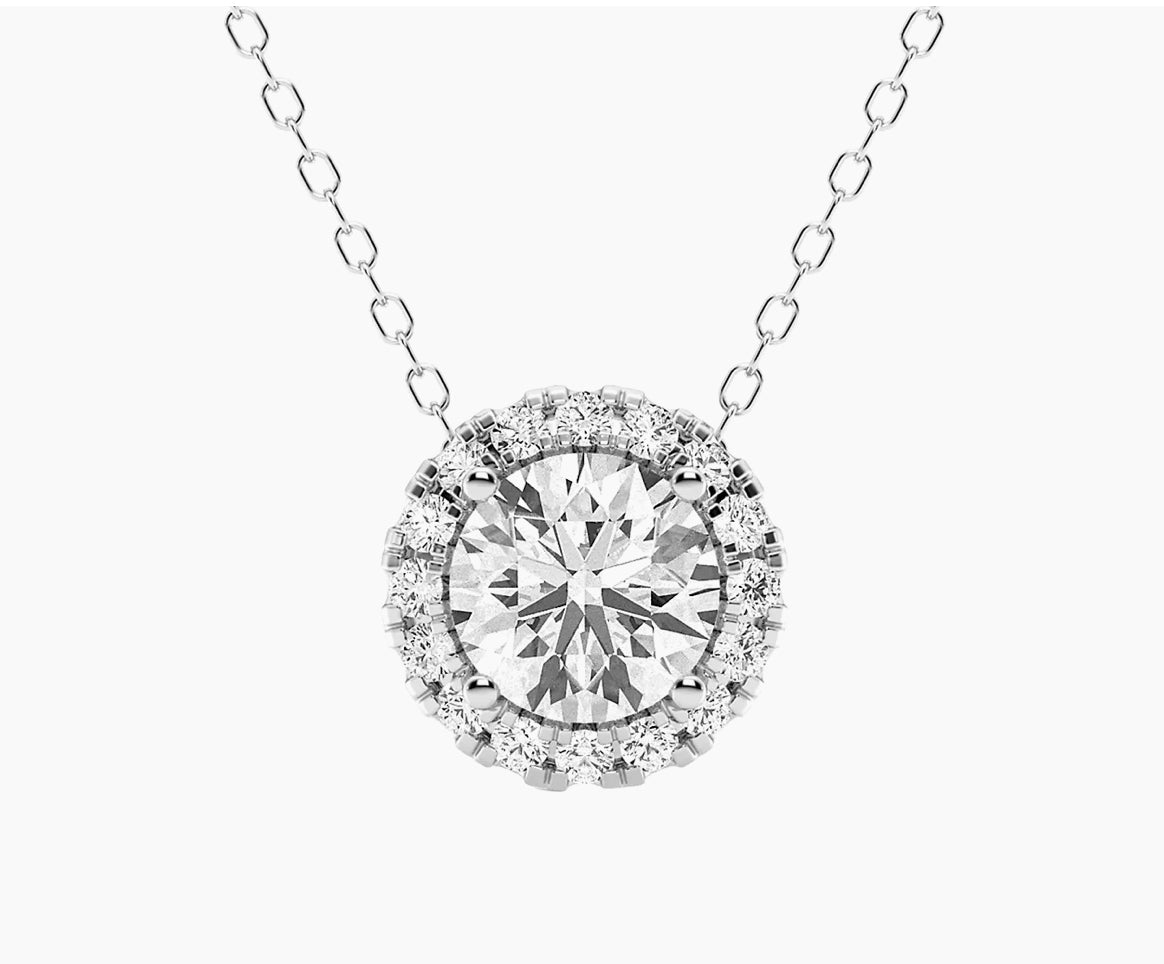 14CT White Gold Exquisite AGI Certified Lab-Grown Diamond (G/VS) Halo Necklace