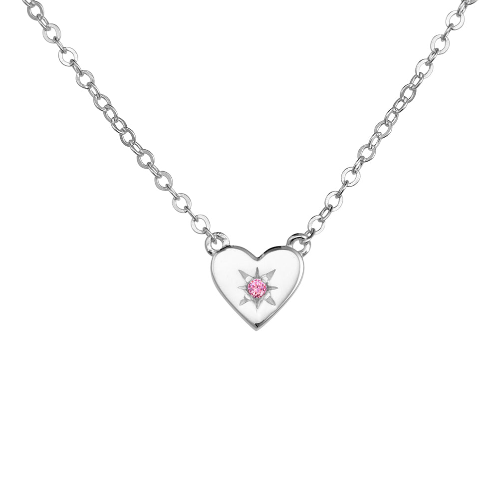 Sterling Silver Tiny Treasure Silver Pink CZ Heart Necklace