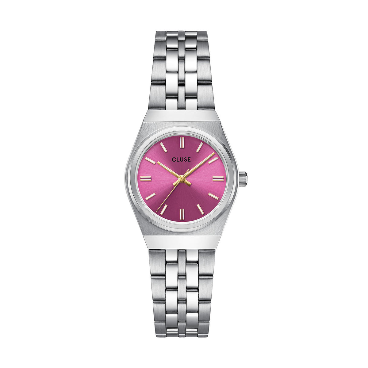 CLUSE Retro 70’s Mini Watch Steel, Fuchsia, Silver Colour CW16303
