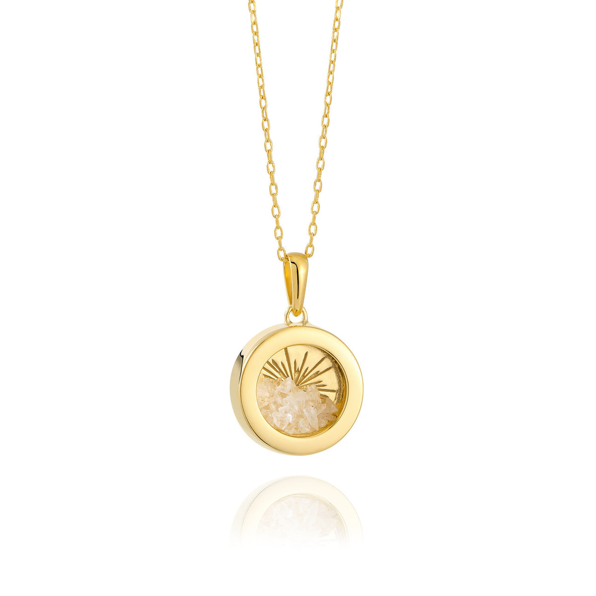 Rachel Jackson Small Deco Sun Amulet Birthstone Necklace Rock Crystal