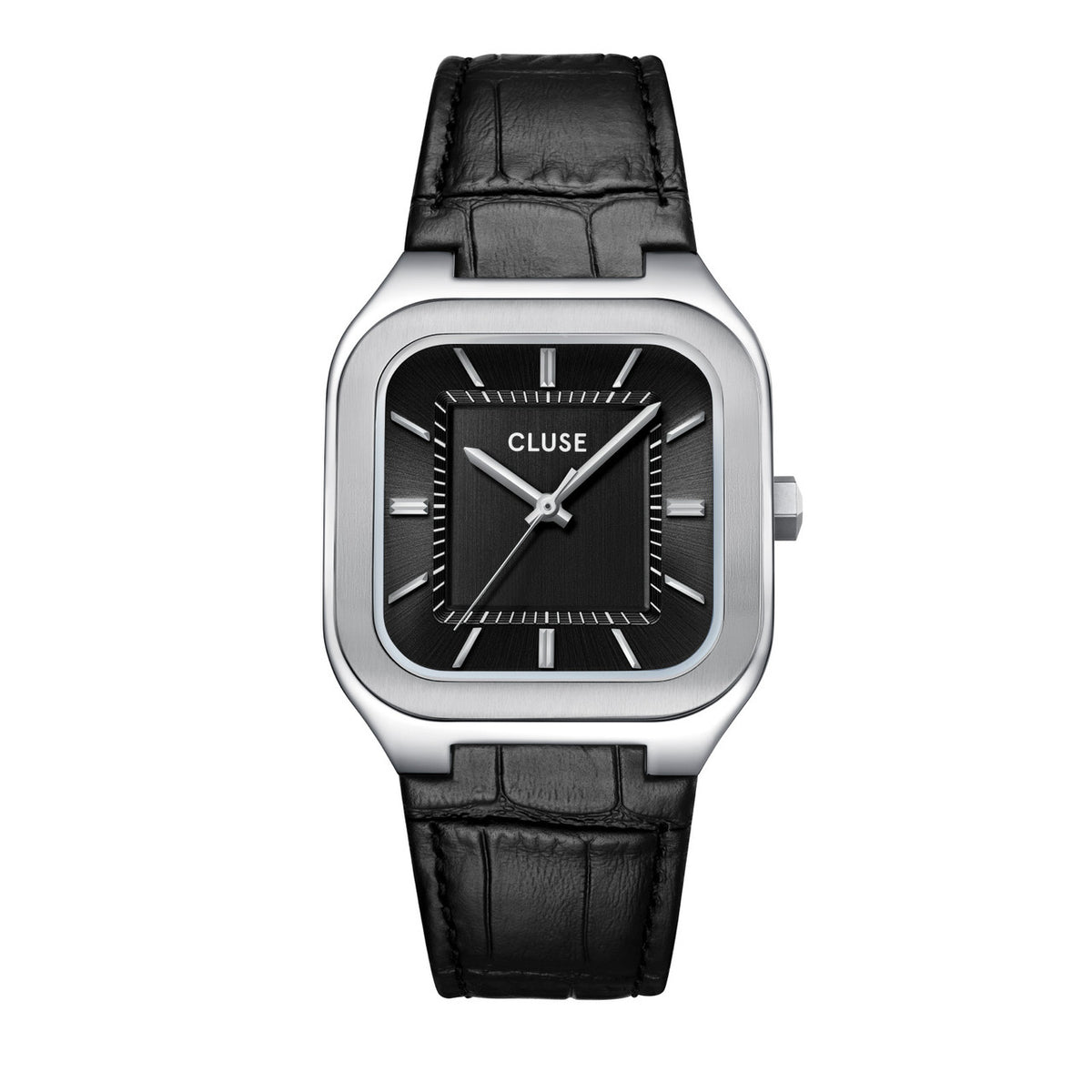 CLUSE Quadrus Black Leather/Silver Watch