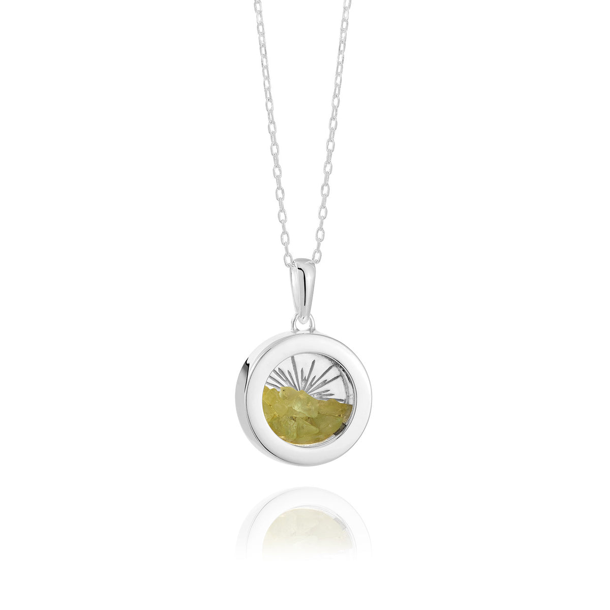 Rachel Jackson Small Deco Sun Amulet Birthstone Silver Necklace Peridot