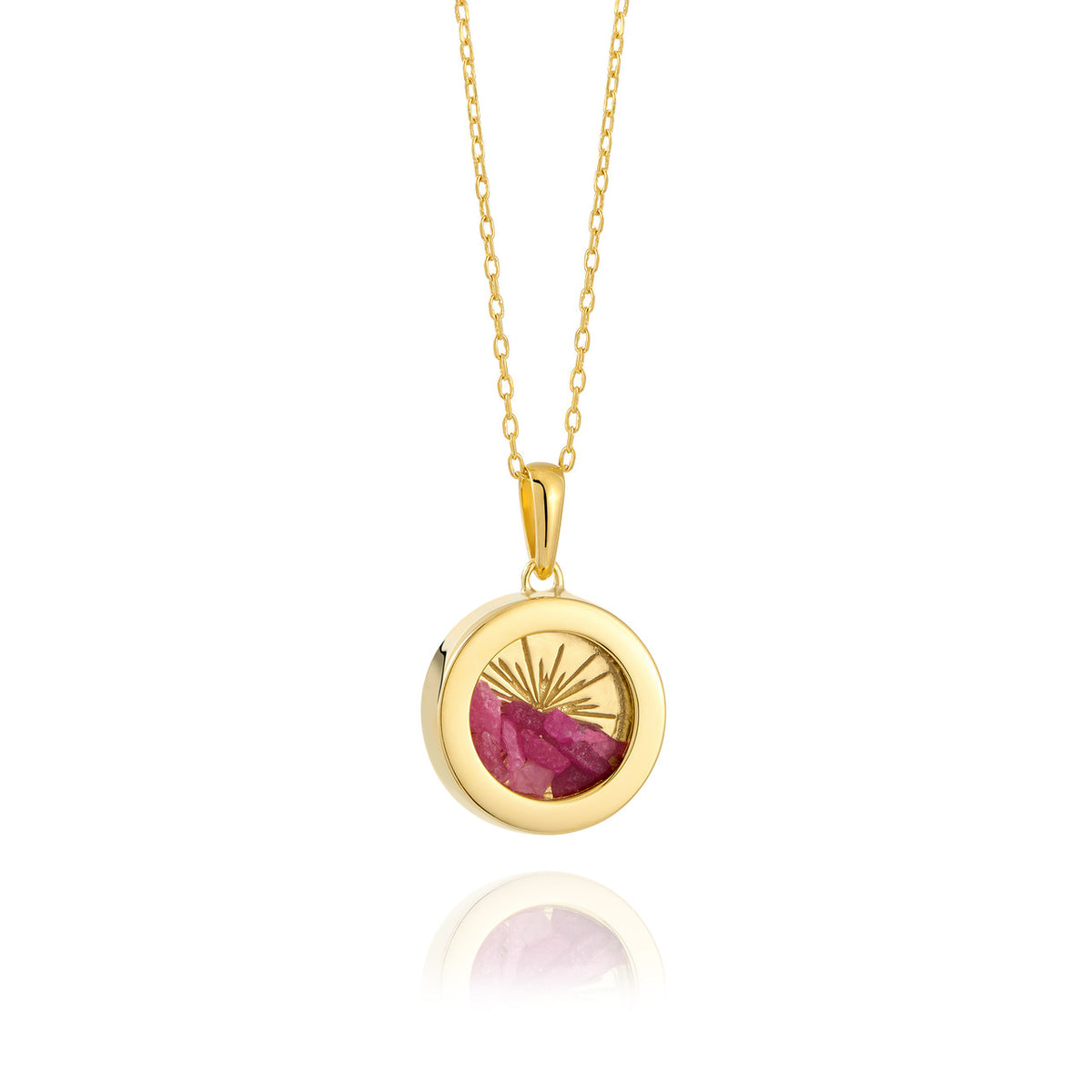 Rachel Jackson Small Deco Sun Amulet Birthstone Necklace Ruby
