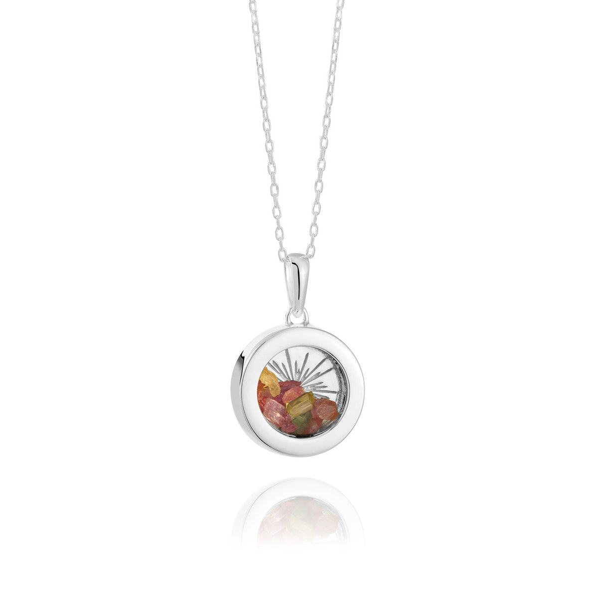 Rachel Jackson Small Deco Sun Amulet Birthstone Silver Necklace Tourmaline