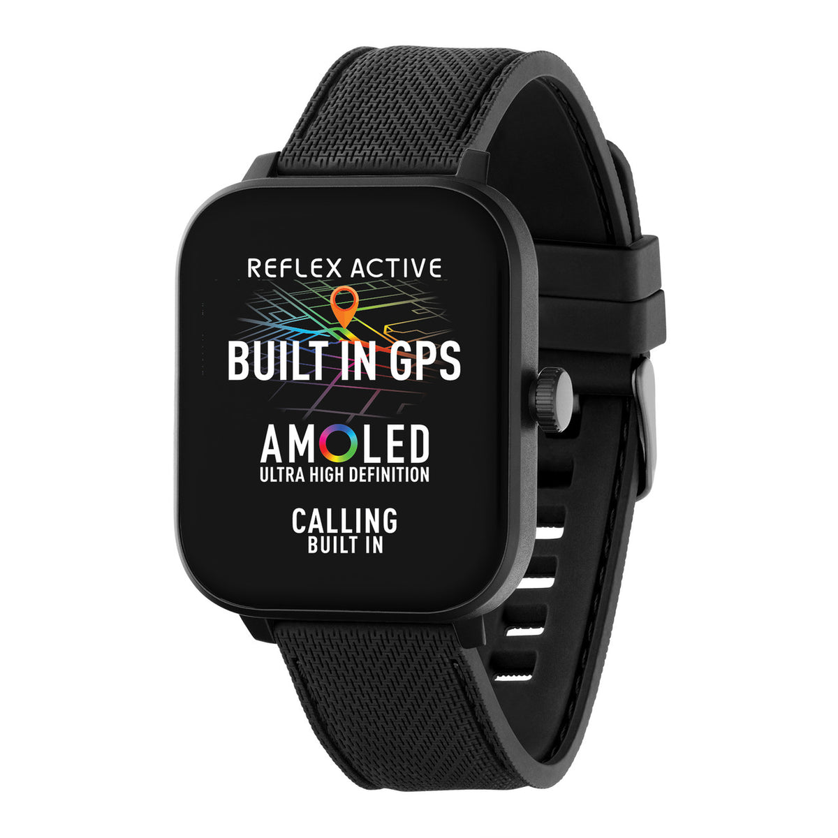 Reflex Active SERIES 44 AMOLED GPS Smart Watch Black Silicone Strap
