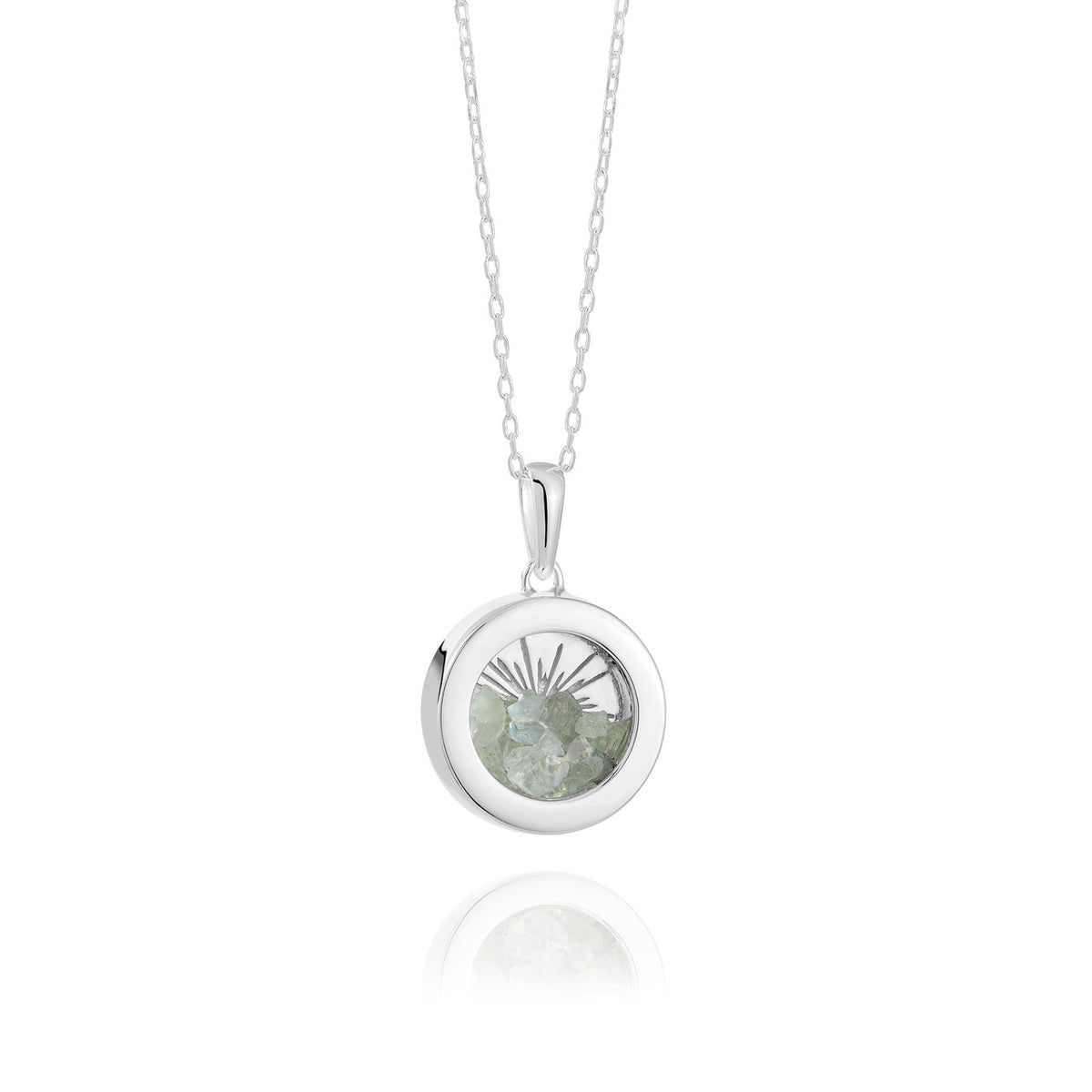 Rachel Jackson Small Deco Sun Amulet Birthstone Silver Necklace Aquamarine