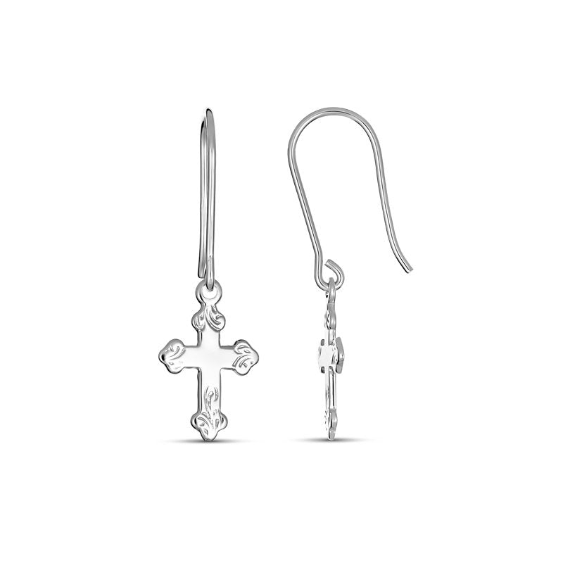 9K Yellow Gold/Silver Petra Cross Dangle Earrings childrens collection