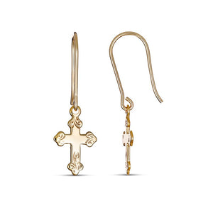 9K Yellow Gold/Silver Petra Cross Dangle Earrings childrens collection