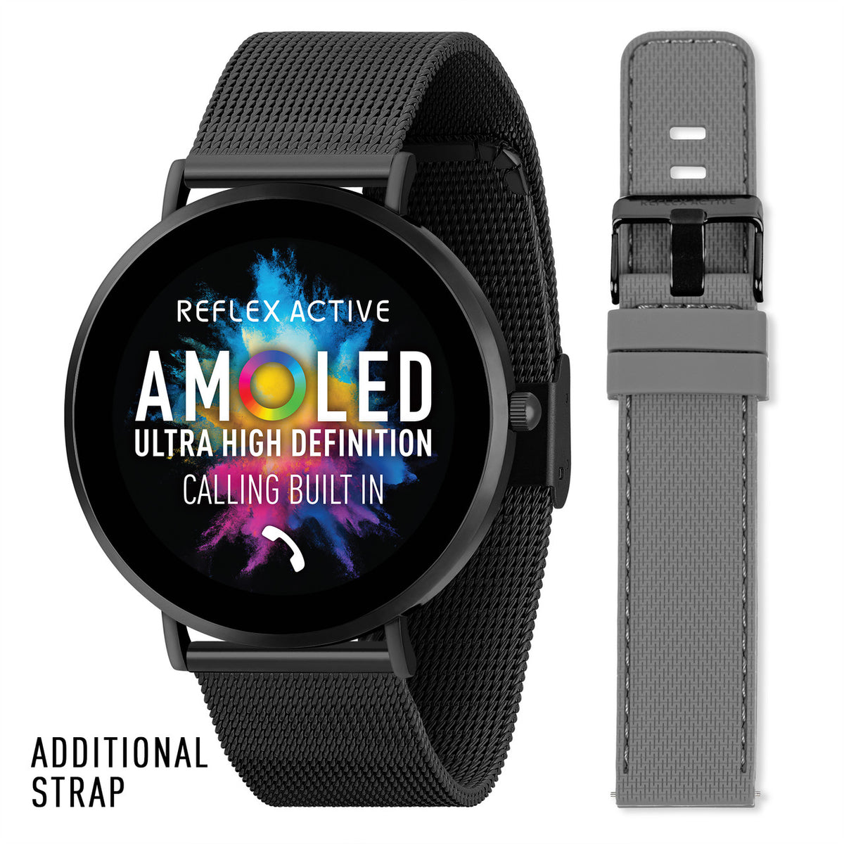Reflex Active SERIES 42 AMOLED Ultra Slim Smart Watch Black Mesh + Grey Silicone Strap