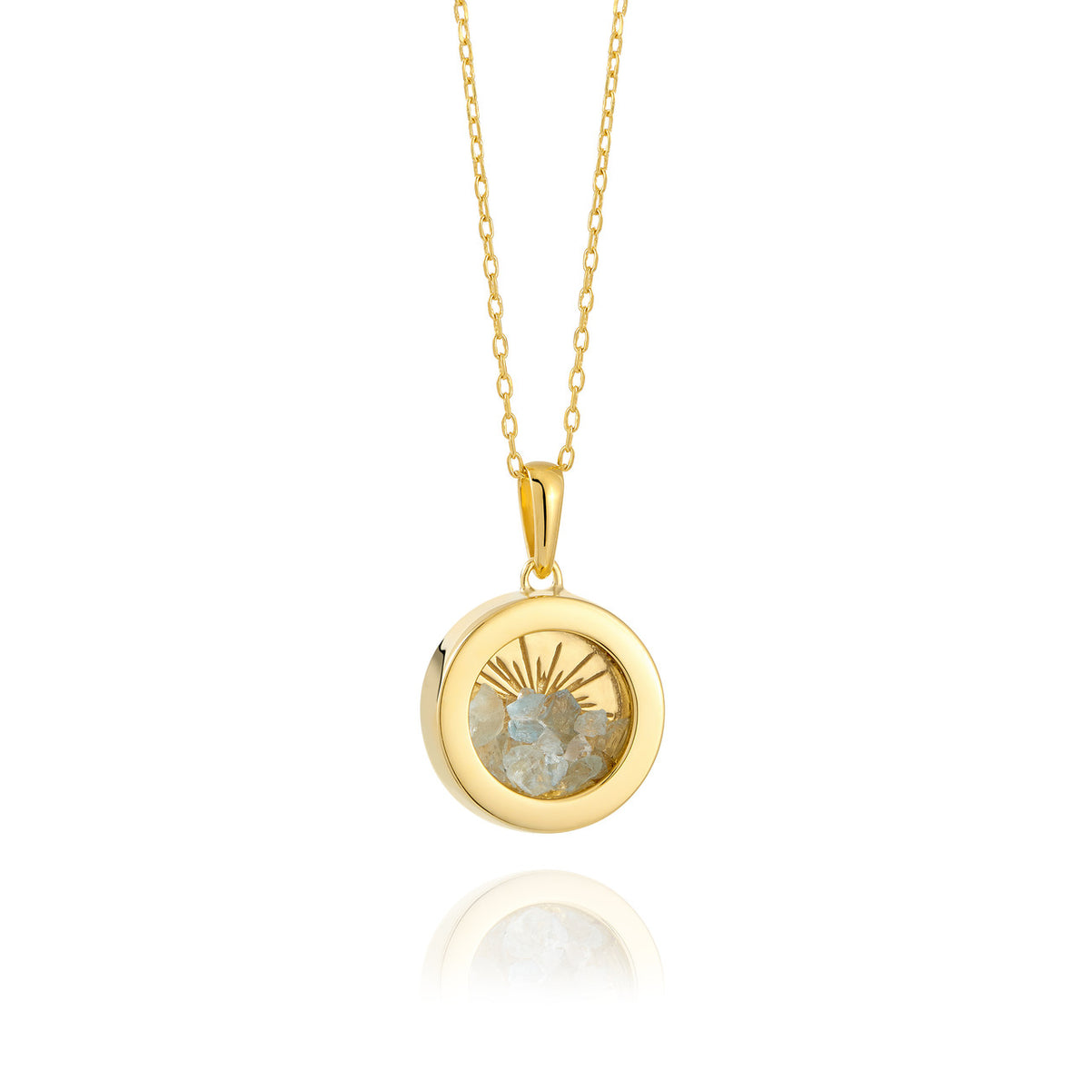 Rachel Jackson Small Deco Sun Amulet Birthstone Necklace Aquamarine