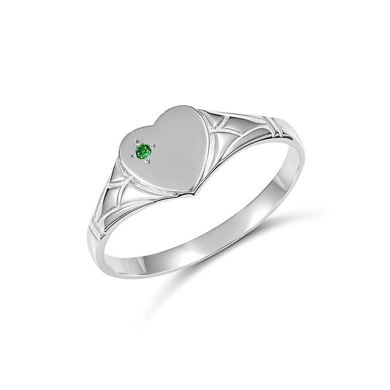 Emerald Single Heart Signet Ring