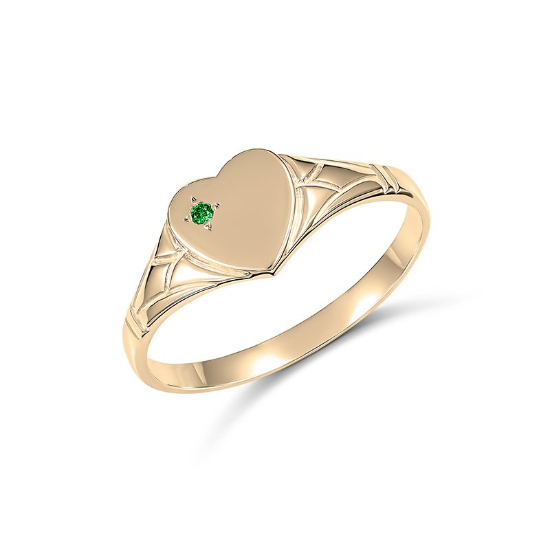 Emerald Single Heart Signet Ring
