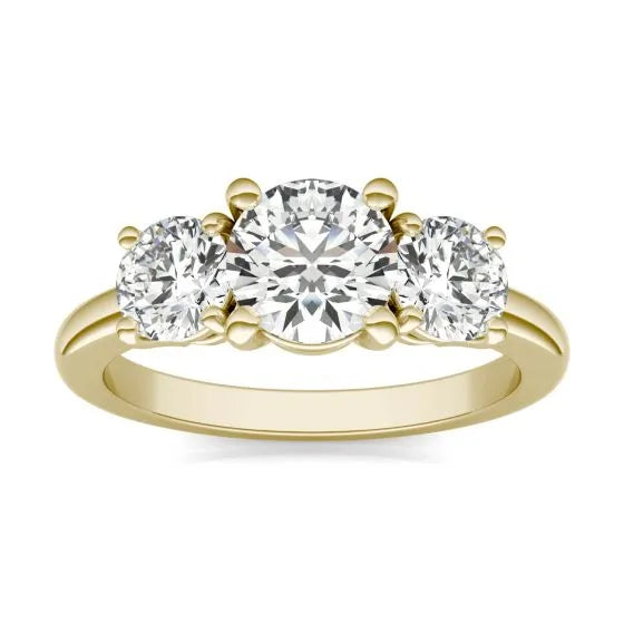 14K Yellow Gold (G-VS)Round Lab Grown Diamond Classic Three Stone Ring