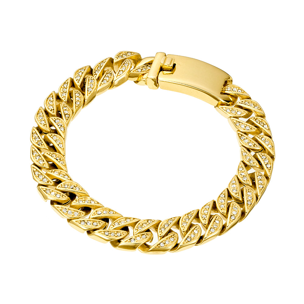 Stainless Steel Gold Cuban CZ Bracelet