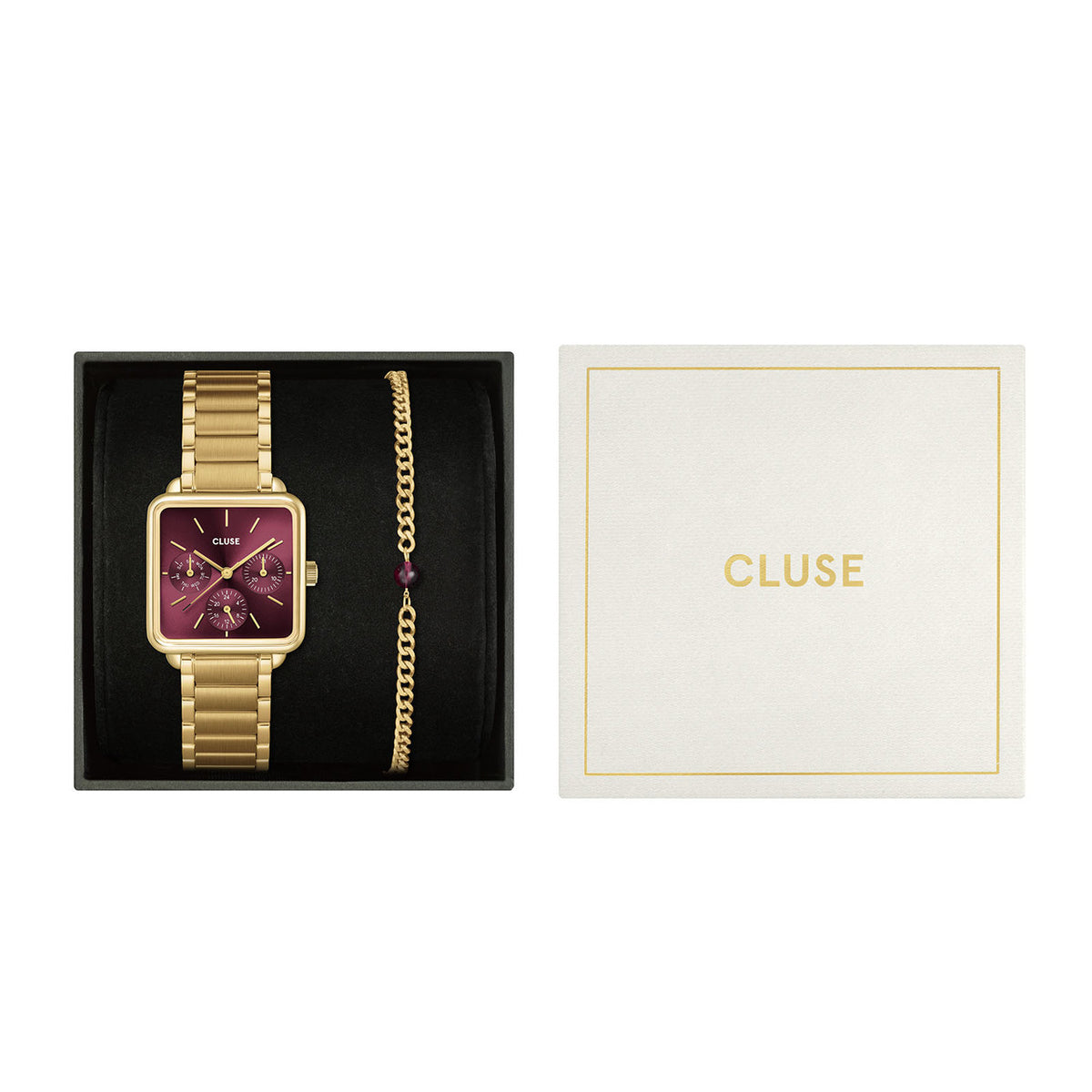 CLUSE La Tetragone Dark Cherry Gold Multifunction &amp; Beaded Bracelet Gift Set