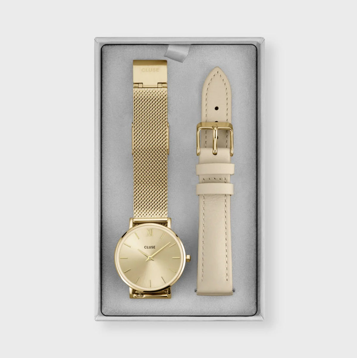 CLUSE Minuit Full Gold Watch and Sand Strap Gift Set CG10206