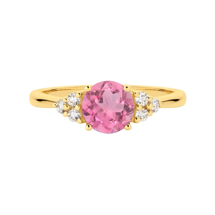 9K Yellow Gold Pink Tourmaline Ladies Ring