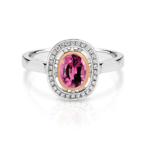 9K White &amp; Rose Gold Oval Tourmaline Ring