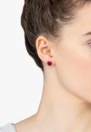 Amore Heart Stud Earrings Ruby Silver