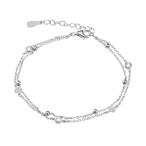 Sterling Silver CZ Double Chain Bracelet BR411