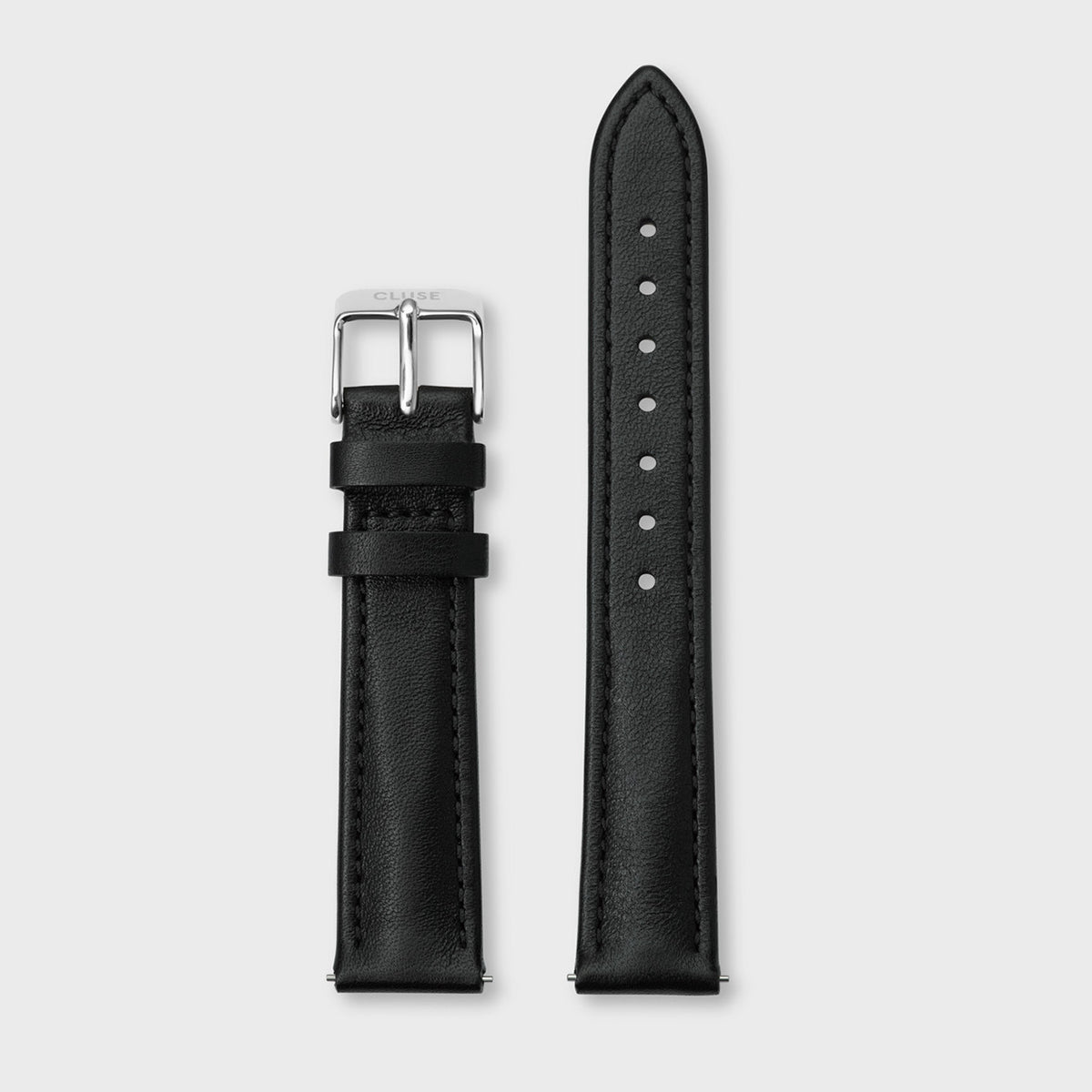 CLUSE Strap 16 mm Leather Black, Silver Colour