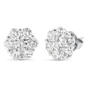 14KW AGI Certified 2.00ctw Lab Diamond Cluster Stud Earrings