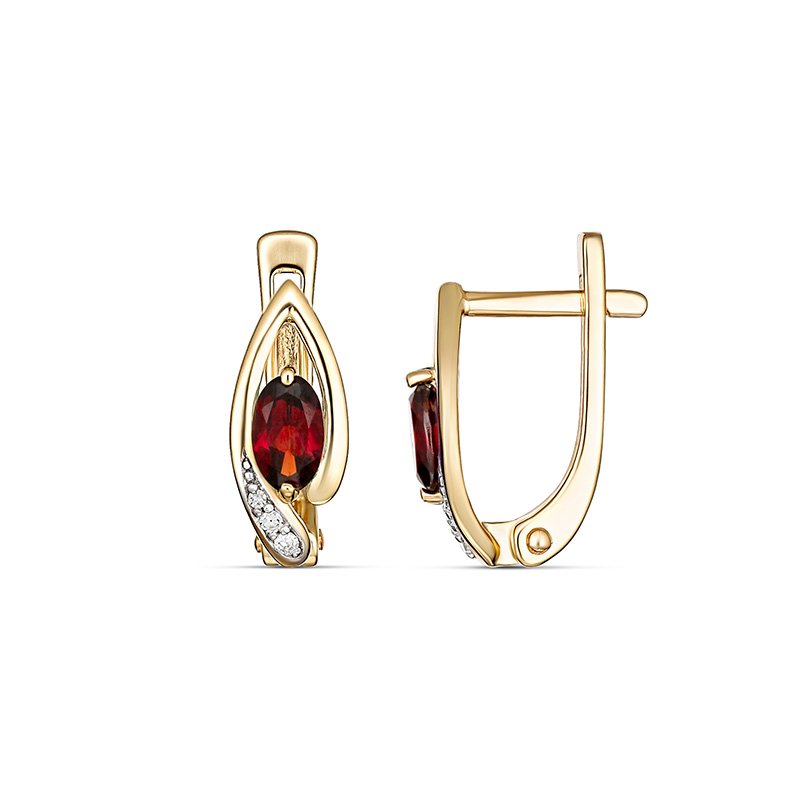 9KY Garnet Diamond Huggie Earrings