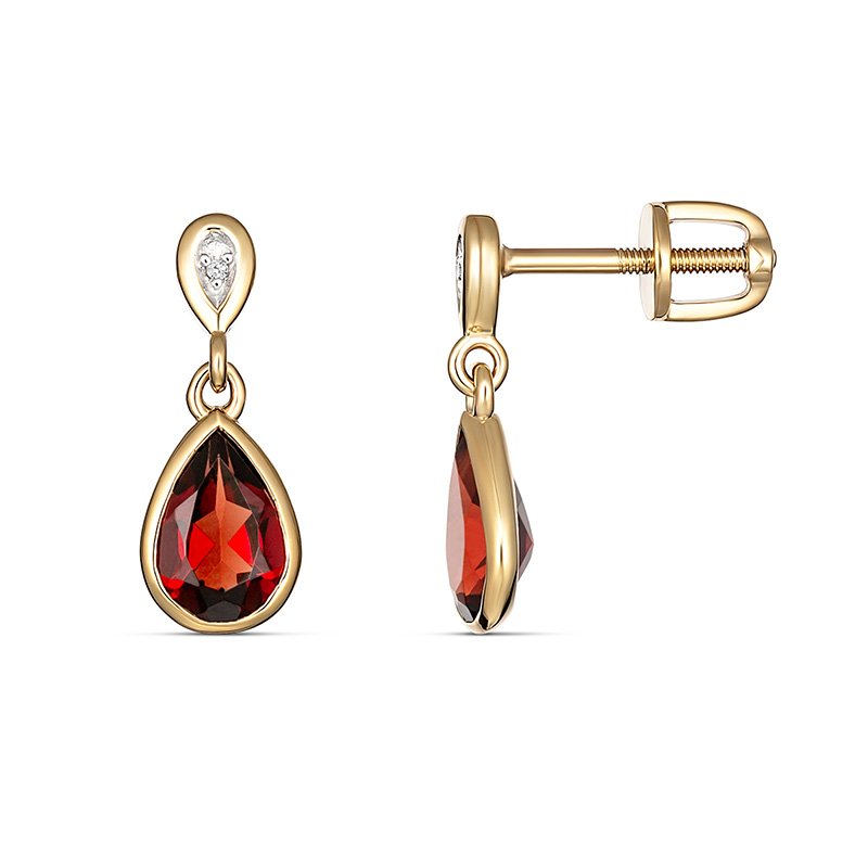 9KY Yellow Gold Bezel set Garnet Drop Pear Shape Earrings