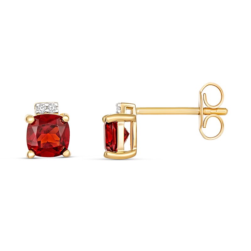 9K Yellow Gold Garnet and Diamond Earrings