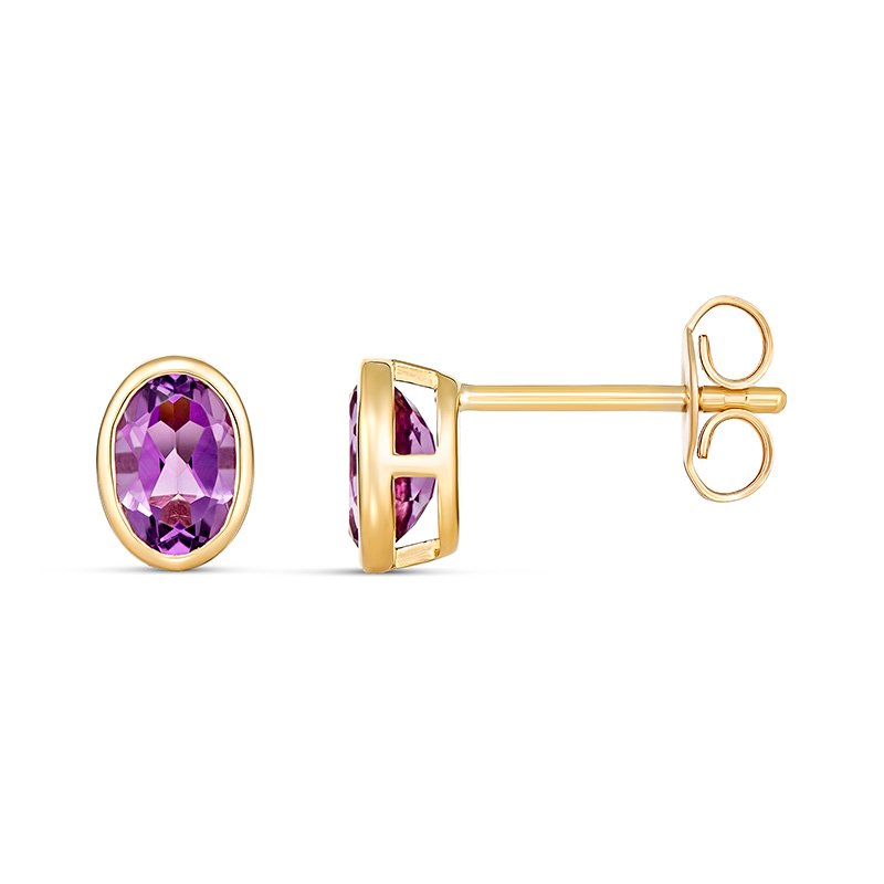 9KY Yellow Gold Bezel set Amethyst Earrings