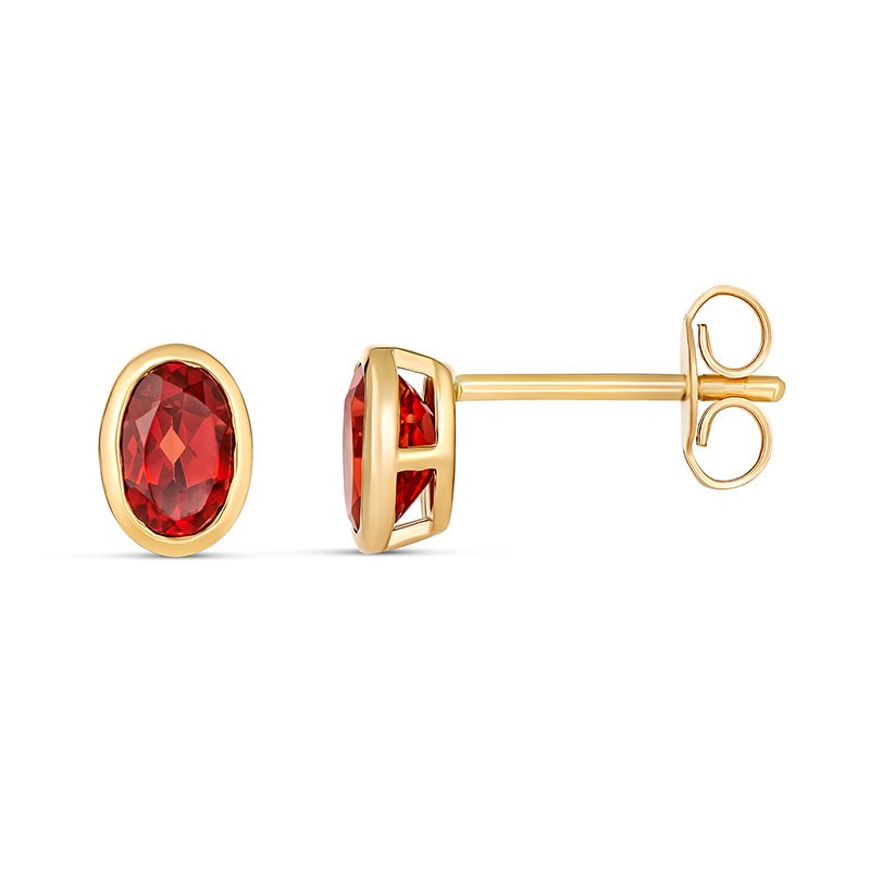 9KY Yellow Gold Bezel set Garnet Oval Shape Earrings