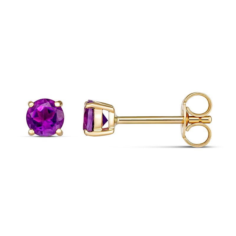 9K Yellow Gold Round Amethyst Earring Studs