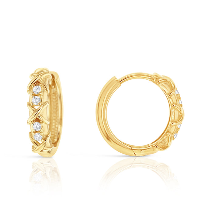 9KY Crossover Huggie CZ Earrings