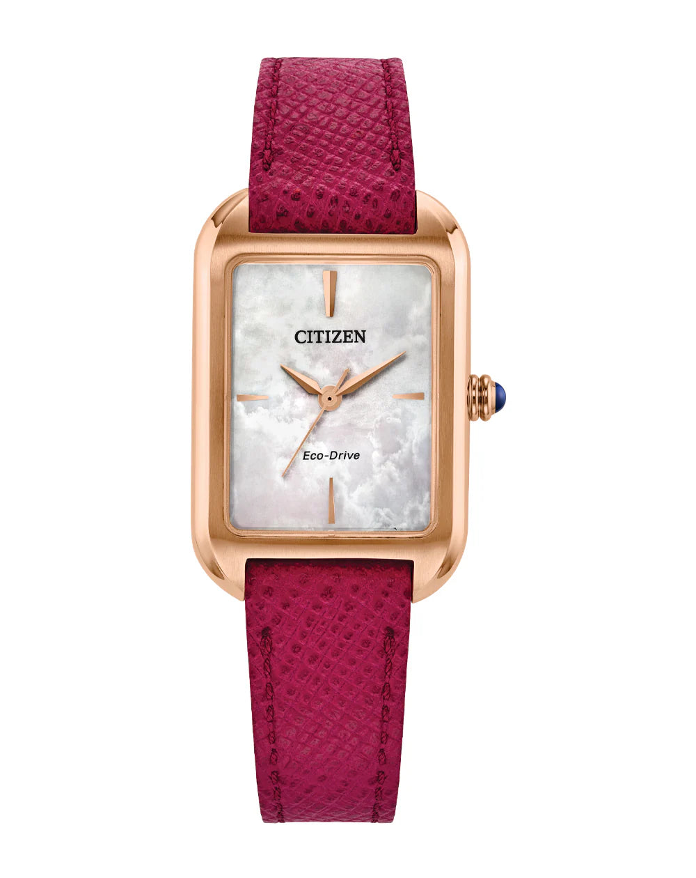 CITIZEN EcoDrive Ladies RGP Tournneau Leather Watch EM1193-08D